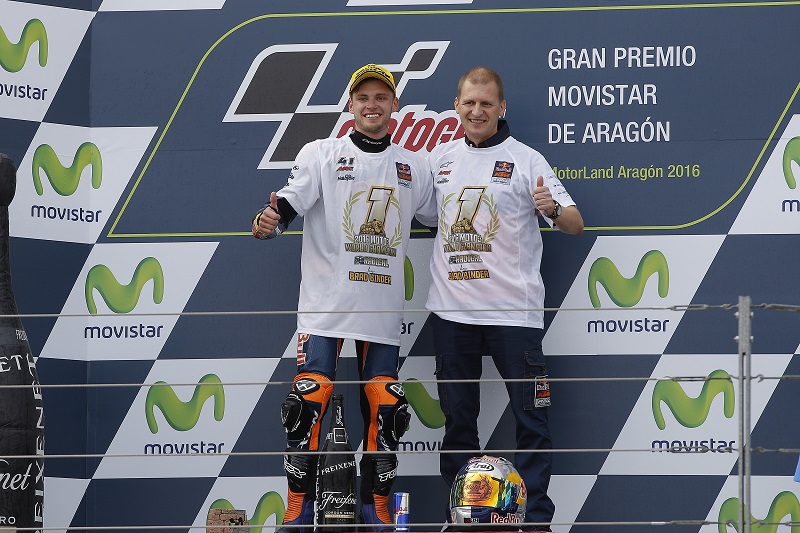 Brad Binder Aki Ajo Podium Aragon 2016